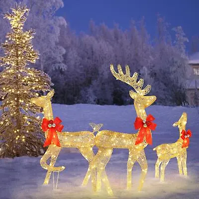 $86.98 • Buy Christmas Lighted Reindeer Family Decoration Deer Set Indoor Outdoor Lawn Decor