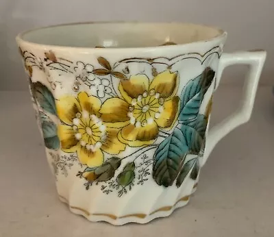 Victorian Mustache Cup  Mug Gold Accents   Porcelain Hand Painted Floral  EUC • $12
