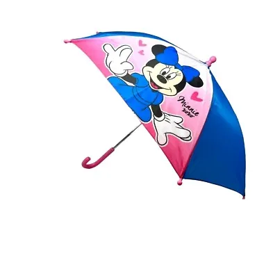 Minnie Mouse Kids Umbrella With U Handle 22  New With Tags Blue Pink  Girls • £9.65