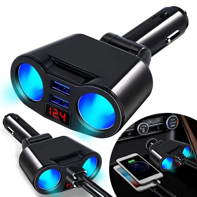 2 Way 12V Car Cigarette Lighter Socket Dual USB Charger Splitter Power Adapter • $13.92