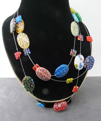 Millefiori Beaded Necklace Big 10  Beads Colorful 19  Wear Or Repurpose As-Is • $9.99