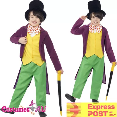 Kids Roald Dahl Willy Wonka Costume Chocolate Factory Boys Book Week Fancy Dress • $35.14