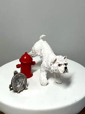 Dollhouse Miniature White West Highland Terrier Dog Leg Up W/Fire Hydrant 1:12 • $9.50