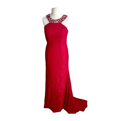 Angel Forever Special Occasion Prom Red Long Dress Fitted Embellished L (UK14) • £0.99