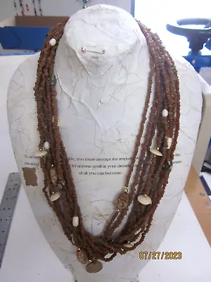 Vintage Myrrh Necklace Stone & Yak Bone Multi Strand W/ Coin From Chile • $20