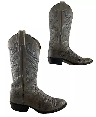 Men's Tony Lama El Ray Gray Alligator Almond Toe Western Cowboy Boots Size 7.5 D • $199.03