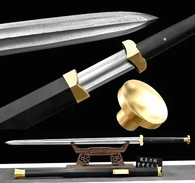 $210 • Buy Ancient Style Glaive Han Sword Falchion Damascus Steel Blade Groove Knife-edge 