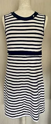 Navy & White Striped Summer Dress Size M  • £6