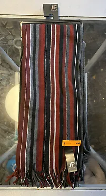 New Men's JF J Ferrar Knit Scarf Fringe Ends Multi Color Striped Black/red • $10.99