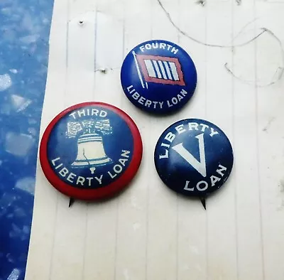 3 Vintage Liberty Loan V Loan Flag Small Pinback Buttons Pins Vintage • $5