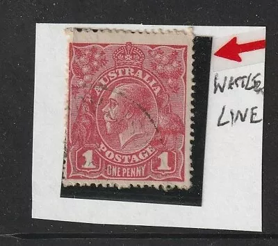 STAMPS AUST KGV 1d RED SINGLE WMK USED WATTLE LINE VARIETY • $4.40