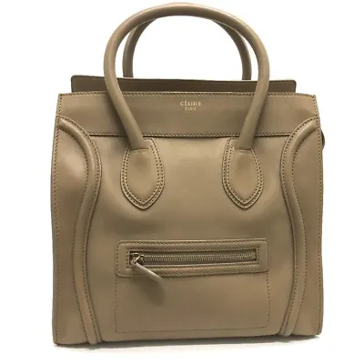 CELINE Luggage Mini Shopper Bag Hand Bag Leather Beige/GoldHardware • $625.50