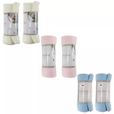 Baby Fleece Pack Of  2 Newborn+ Blanket 70x70cm Pram Cot Moses PinkWhiteBlue • £5.99