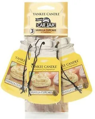 Yankee Candle Car Jar Scented Hanging Air Freshener Vanilla Cupcake Pack Of 3 • £6.99