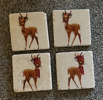 Vintage Retro Coasters Bambi Babycham Deer Tile 4 Placemats Wine Stone Heavy • £20