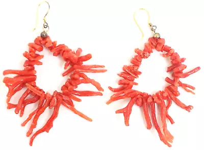 Vintage Red Branch Coral Earrings Cluster Genuine Coral Pierced Dangles 5C • $24.95