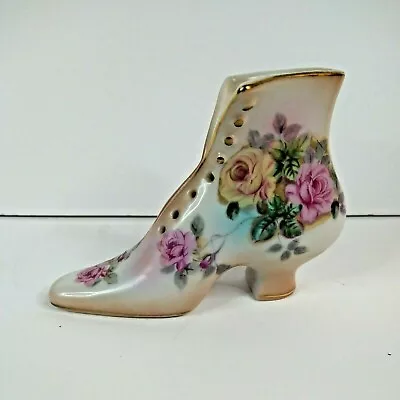BOOT CERAMIC SHOE1960S Victorian Style Painted Roses Marked R S Gold Trim! • $11