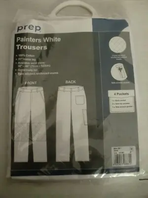 White Painters Work Trousers Decorators Cotton 4 Pockets Scissor Pocket 38 Waist • £14.99