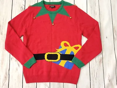 Mens Christmas Jumper Size Medium Santas Elf With Jingle Bells River Island • £14.99