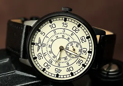 Watch RUSSIAN MILITARY Pilot Pobeda Mechanical Leather Strap Men's Vintage • $99.99