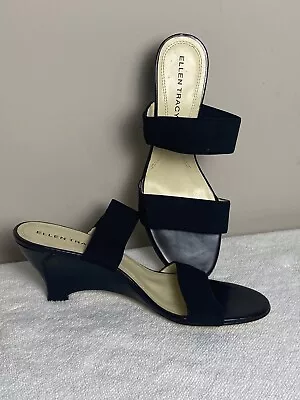 New Ellen Tracy Wedge Slip On Elastic Strap Sandals Leather Sole Nadia US10 • $9.99