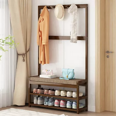 $56.83 • Buy Hall Tree Hat And Coat Stand Entryway Hallway Shoe Rack Bench With Shelves US 