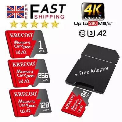 Micro SD Memory Card Class 10 U3 A2 64GB 128GB 256GB 512GB 1TB Free Adapter LOT • £11.50