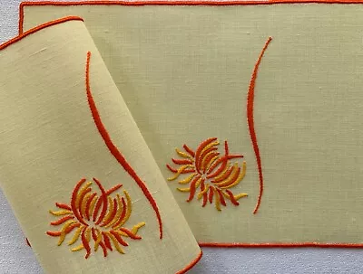 Vintage Cocktail Napkins Madeira Embroidered MARGHAB  Chrysanthemum  Flower 6. • $260