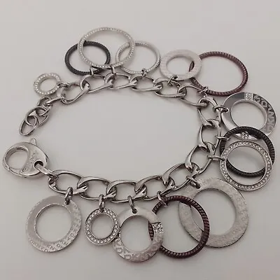 £34.50 • Buy DKNY Signed Chain Link Bracelet CZ Silver Tone Hoops Rings 8.5 .
