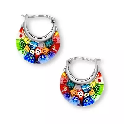 Hoop Gorgeous Earrings For Women Murano Style Millefiori Glass Unique Birthday • $28.59