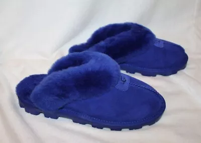 NIB UGG Women's Coquette Slip On Suede Shearling Slippers Naval Blue Purple • $84.95