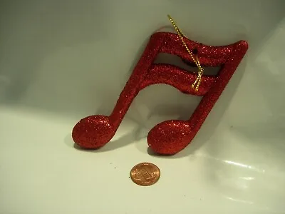 Christmas Tree Ornament Red Glitter Sheet Music Treble Clef Dyad Notes Music 4  • $3.99