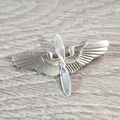 WWII US Aviation Cadet Sterling Silver Pin 1 3/4  Airforce Naval Pilot Wings • $29.99