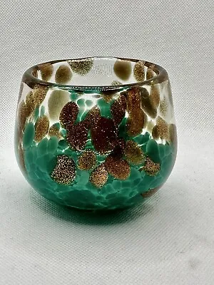 Anthropologie Glass Teal And Gold Votive Tea Light Candle Holder Beautiful • $12