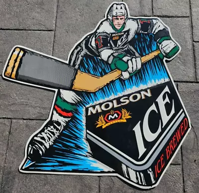 Vintage Molson Ice Metal Beer Sign - Hockey Player 30  X 30  Glossy 3D Man Cave • $48.02