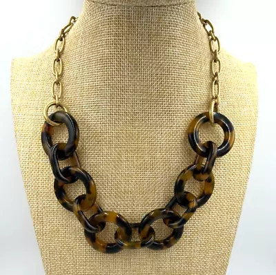 J. Crew Gold-Tone Lucite  Tortoise/Animal Print Round Link Chain Necklace 15-19  • $21.31