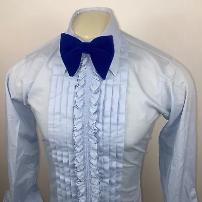 Vintage Tuxedo Shirt Blue Ruffles Tux 60s 70s Prom Joe Namath Medium Mens 15 33 • $49.99