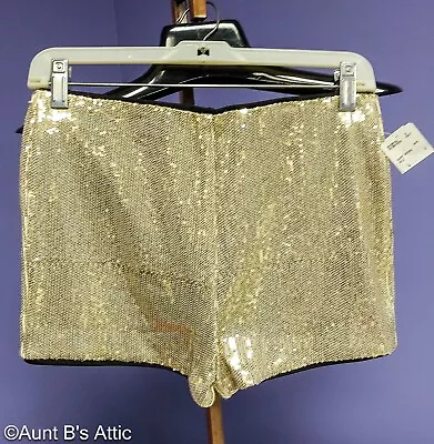 Hot Pants Forever 21 Sexy Gold Sequin Stretch Waist Zip Back Short LG New • $20