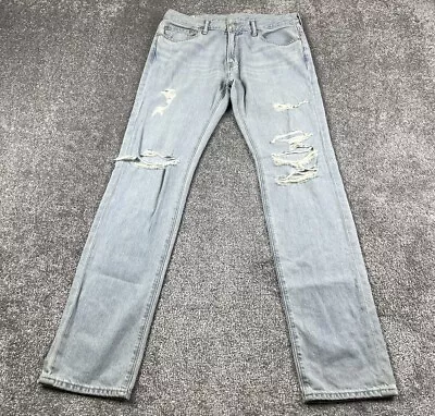 Abercrombie Fitch Jeans Mens 32x34 Blue Denim Skinny Jean Distressed Light Wash • $19