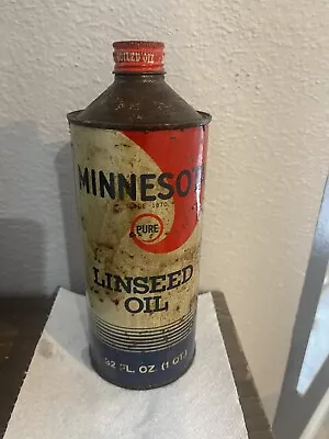 Minnesota Pure Linseed Oil Can Metal Cone Top One Quart Full Vintage  • $25