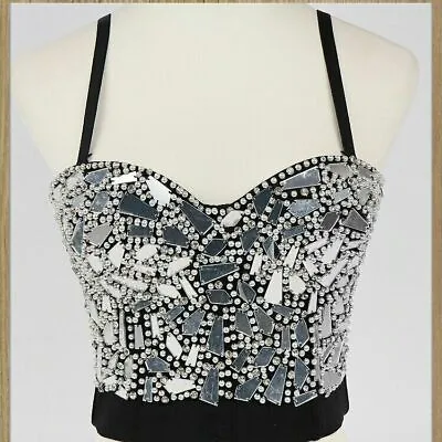 £63.68 • Buy Sexy Sequins Women Camis Cropped Top Night Club Party Corset Crop Bustier Bra