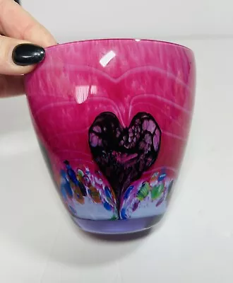 Vintage Scottish CAITHNESS GLASS Cadenza Hearts Vase By Colin Terris Pink • £24.99