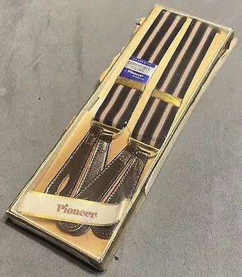 Vintage NOS Men's Suspenders Pioneer 40s - 50s With Leather Navy & Red • $29.99