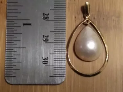 18k Solid Gold Drop & Mabe Pearl Doublet Pendant • $99