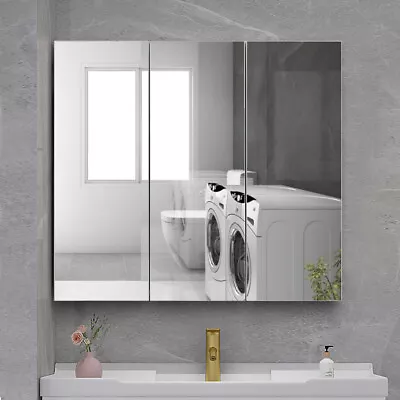 3 Doors Mirrored Wall Mounted Bathroom Cabinet With Shelf Storage Furniture NEW • £55.99