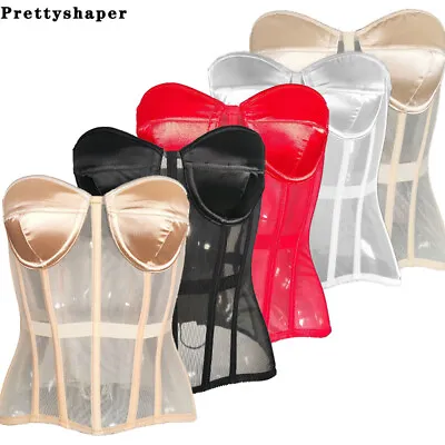 Women Corset Bustier With Bra Lace Up Boned Vintage Mesh Bodices Waist Girdle • $35.99