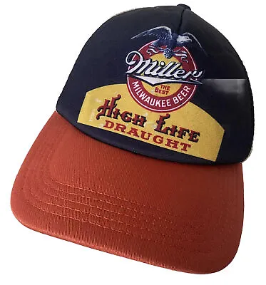 Miller High Life Beer Trucker Hat Snapback Mesh Back Blue Orange Retro Vintage • $19
