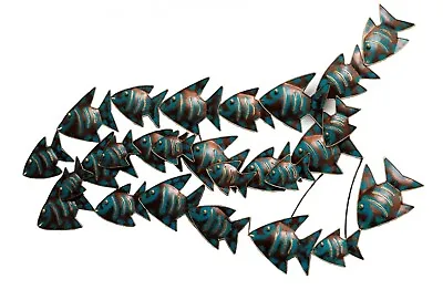 SCHOOL OF TURQUOISE/BRONZE FISH Metal Wall Art Wall Sculpture Indoor  Use 83 Cm • £43.97