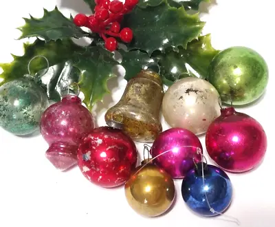 Vintage Mercury Glass Lot Of 10 Mini Christmas Ornaments Lantern Bell Balls • $21.77