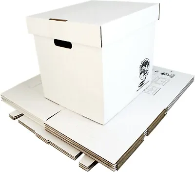 (5) 12  White Record Boxes + Lids LP Vinyl Album 33rpm Cardboard Storage Moving • $59.99